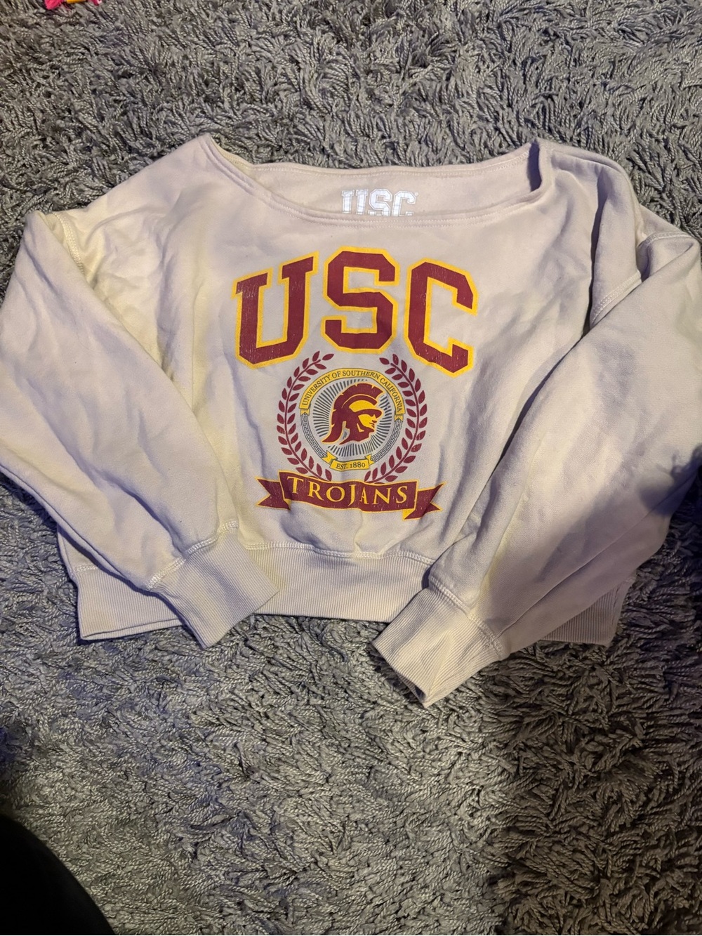 Off-the-Shoulder Trojans Sweatshirt